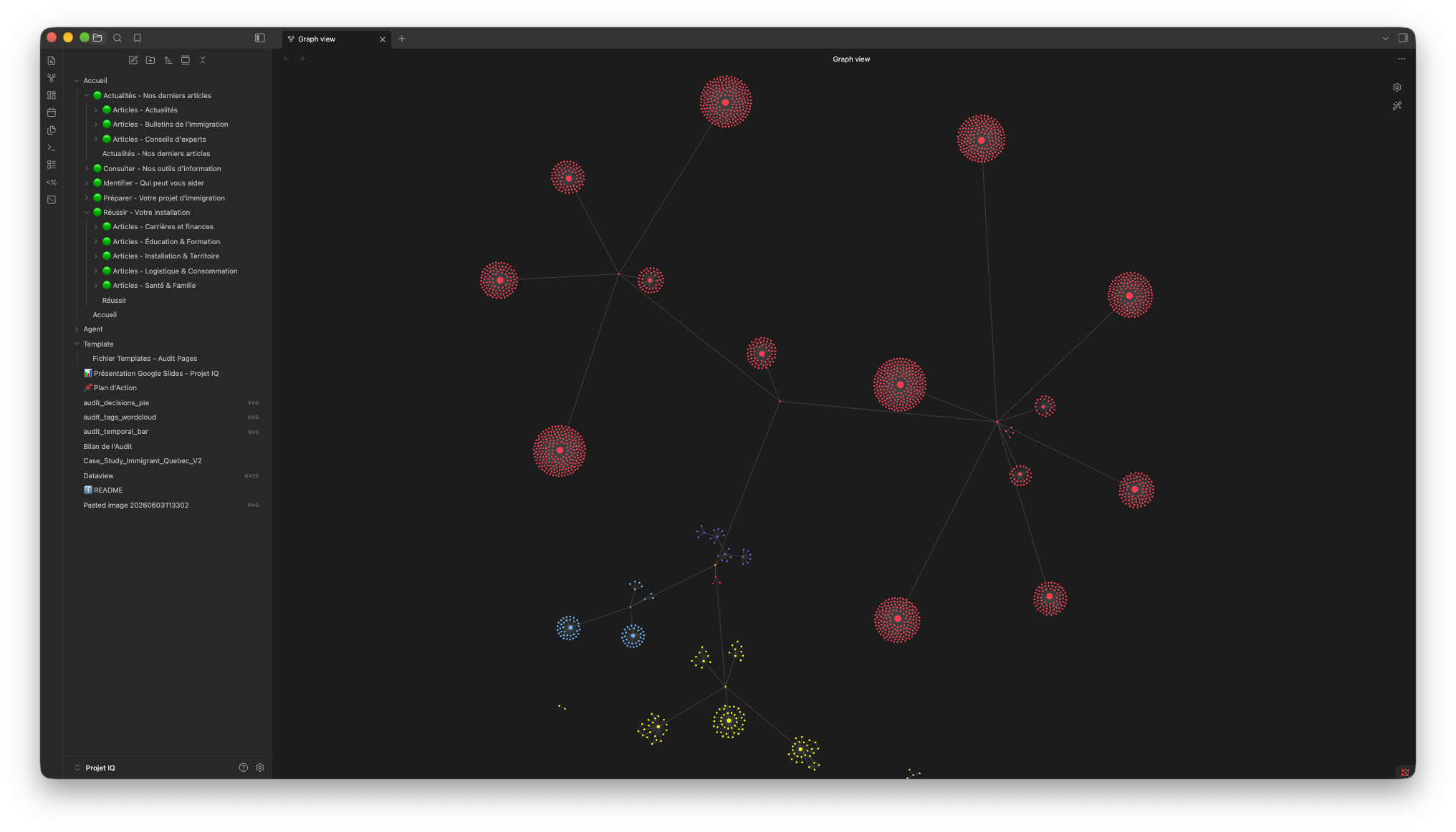 Vue graphique macro — Clusters thématiques du site par rubrique